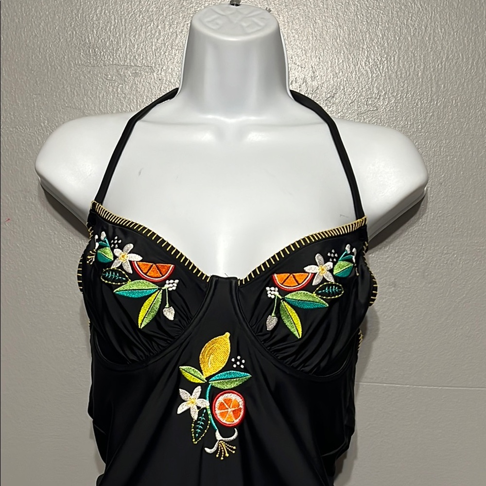 Figleaves Fuller Bust Embroidered Double Strap Swimsuit 34DDD Black One Piece - Picture 7 of 14